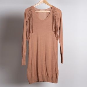 REBECCA TAYLOR Pink Tunic Sweater with Fringe